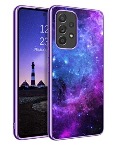 guagua compatible with samsung galaxy a53 5g case 6.5 inch glow in the dark noctilucent luminous space nebula slim fit cover protective anti scratch cases for galaxy a53, blue nebula