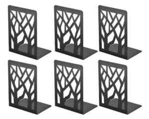 ruoxian 3 pairs tree branches book ends metal nonskid bookends heavy duty bookshelves organizer office book ends for shelves, bookend, book ends for heavy books (black-3 pairs)