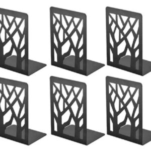 Ruoxian 3 Pairs Tree Branches Book Ends Metal Nonskid Bookends Heavy Duty Bookshelves Organizer Office Book Ends for Shelves, Bookend, Book Ends for Heavy Books (Black-3 Pairs)