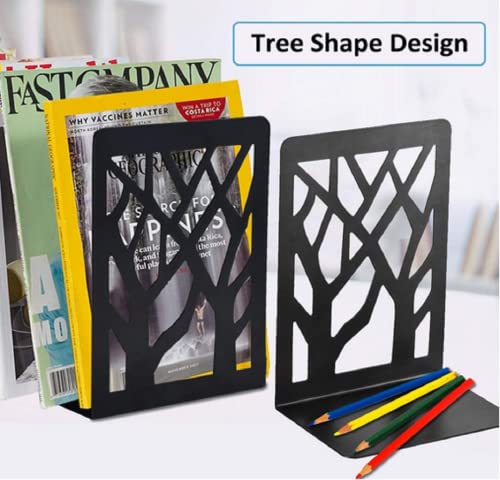 Ruoxian 3 Pairs Tree Branches Book Ends Metal Nonskid Bookends Heavy Duty Bookshelves Organizer Office Book Ends for Shelves, Bookend, Book Ends for Heavy Books (Black-3 Pairs)
