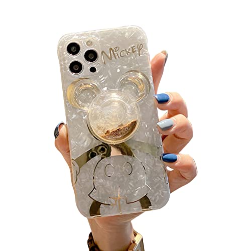 DEAVON Cute Case for iPhone 13 Pro Max,Cute Golden Mickey Sparkle Bling Cover with Quicksand Cell Phone Holder,Kickstand Soft TPU Shockproof Protective for Women Girls