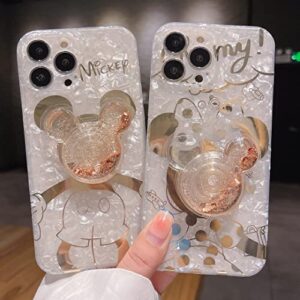 DEAVON Cute Case for iPhone 13 Pro Max,Cute Golden Mickey Sparkle Bling Cover with Quicksand Cell Phone Holder,Kickstand Soft TPU Shockproof Protective for Women Girls