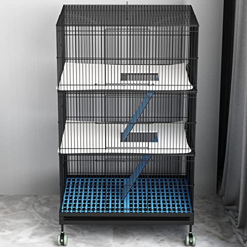 KINGBO 3-Tier Ferret Cage with 3 Front Doors, 23" × 17" × 39" Wire Cage, Animal Cage for Hamster, Rat, Chinchilla, Squirrel, Gerbil, Rabbit, Sugar Glider Cage with Wheels (Black)