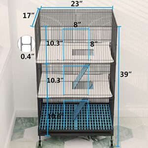 KINGBO 3-Tier Ferret Cage with 3 Front Doors, 23" × 17" × 39" Wire Cage, Animal Cage for Hamster, Rat, Chinchilla, Squirrel, Gerbil, Rabbit, Sugar Glider Cage with Wheels (Black)