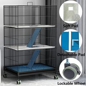 KINGBO 3-Tier Ferret Cage with 3 Front Doors, 23" × 17" × 39" Wire Cage, Animal Cage for Hamster, Rat, Chinchilla, Squirrel, Gerbil, Rabbit, Sugar Glider Cage with Wheels (Black)