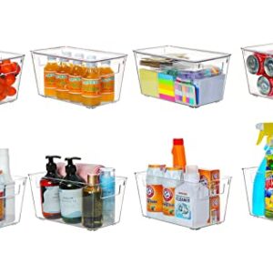 KAMOTA Plastic Storage Organizer Basket Bin with Handles and Lids for Bathroom, Pantry, Kitchen Cabinet, Fridge, Closet, Bedroom, Office and Home Organization - 8 pack - Clear