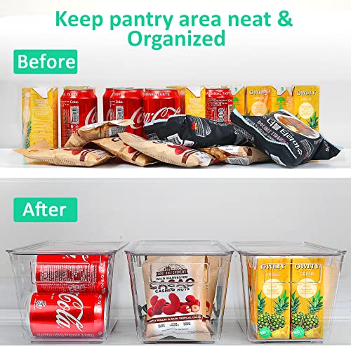 KAMOTA Plastic Storage Organizer Basket Bin with Handles and Lids for Bathroom, Pantry, Kitchen Cabinet, Fridge, Closet, Bedroom, Office and Home Organization - 8 pack - Clear