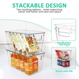 KAMOTA Plastic Storage Organizer Basket Bin with Handles and Lids for Bathroom, Pantry, Kitchen Cabinet, Fridge, Closet, Bedroom, Office and Home Organization - 8 pack - Clear