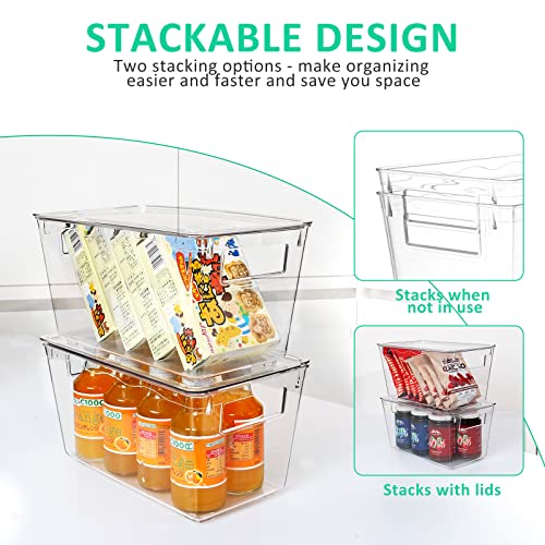 KAMOTA Plastic Storage Organizer Basket Bin with Handles and Lids for Bathroom, Pantry, Kitchen Cabinet, Fridge, Closet, Bedroom, Office and Home Organization - 8 pack - Clear