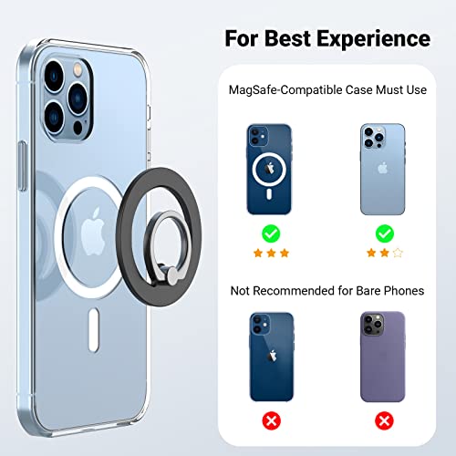 Doubin Magnetic Phone Ring Holder Compatible with Magsafe for iPhone 12 13 14 Pro/Max/Mini Adjustable Finger Ring Grip and Stand, Removable and Wireless Charging Compatible- Black