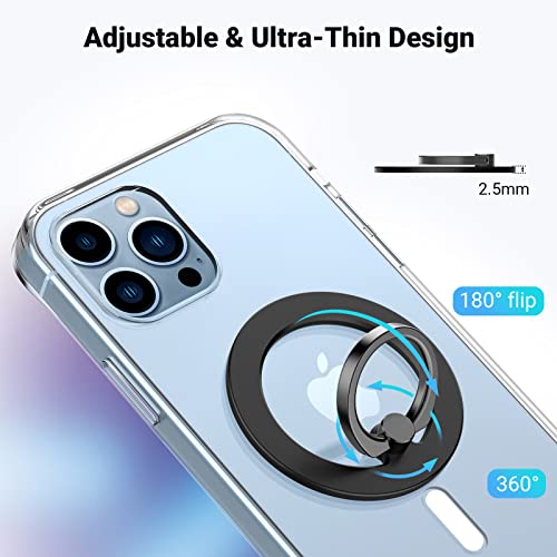 Doubin Magnetic Phone Ring Holder Compatible with Magsafe for iPhone 12 13 14 Pro/Max/Mini Adjustable Finger Ring Grip and Stand, Removable and Wireless Charging Compatible- Black