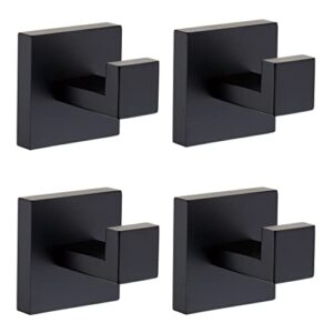 wieonios wall towel hooks matte black bathroom bath towel hook stainless steel, square towel robe coat hook wall mounted toilet kitchen heavy duty door hanger 4 pack