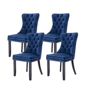 virabit blue dining chairs set of 4, velvet tufted dining chairs with nailhead back and ring pull trim, upholstered dining chairs for kitchen/bedroom/dining room