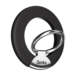 benks magnetic phone ring holder compatible with magsafe, adjustable finger ring grip for iphone 14/13/12 series, removable kickstand - black