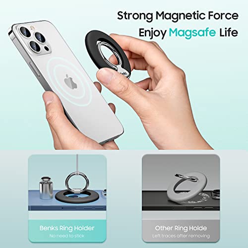 Benks Magnetic Phone Ring Holder Compatible with Magsafe, Adjustable Finger Ring Grip for iPhone 14/13/12 Series, Removable Kickstand - Black