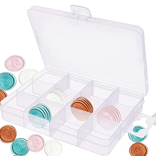 Keismodye Plastic Organizer Container Box for Wax Seal Stamps, 12 Grids with Adjustable Dividers for Beads Art DIY Crafts, Snaps, Stamps Or Pencils (1 Pack)