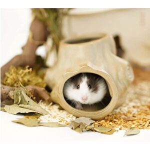 Hamster Ceramic Channel Tree Stump Shape Hamster Pipe House Natural Wind Cage Pet Landscaping Tunnel - S/L