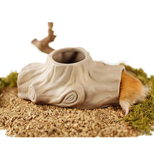 Hamster Ceramic Channel Tree Stump Shape Hamster Pipe House Natural Wind Cage Pet Landscaping Tunnel - S/L