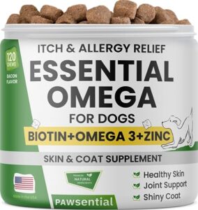 omega 3 for dogs - for dry itchy skin - fish oil chews - skin & coat supplement - itch relief, allergy, anti shedding, hot spots treatment - w/epa & dha - vitamins - made in usa - 120 treats