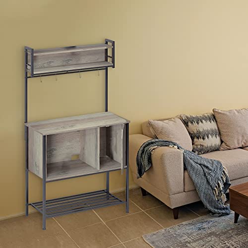 Bestier Modern 1 Cabinet Multifunctional Storage Hutch with 8 Adjustable Hanging Metal Hooks and Angled Magnetic Cabinet Door, 60 Inches Tall, Gray