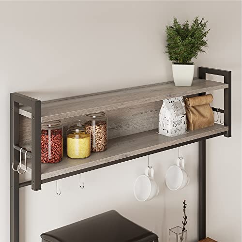 Bestier Modern 1 Cabinet Multifunctional Storage Hutch with 8 Adjustable Hanging Metal Hooks and Angled Magnetic Cabinet Door, 60 Inches Tall, Gray