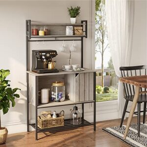 Bestier Modern 1 Cabinet Multifunctional Storage Hutch with 8 Adjustable Hanging Metal Hooks and Angled Magnetic Cabinet Door, 60 Inches Tall, Gray