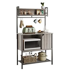Bestier Modern 1 Cabinet Multifunctional Storage Hutch with 8 Adjustable Hanging Metal Hooks and Angled Magnetic Cabinet Door, 60 Inches Tall, Gray