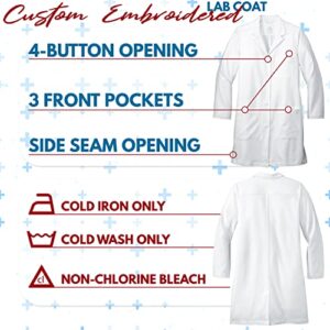 Personalized Embroidered Lab Coat for Women & Men - 12 Thread Colors, 7 Sizes - 3 Pockets & Long Sleeve - Women, Medium, White