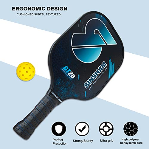 SINSHAM Pickleball Paddles,Pickleball Paddles Set of 2,Graphite Surface,Polypropylene Honeycomb Core,Cushion Grip,Lightweight Pickleball,1 Portable Drawstring Bag,2 Balls,2 Replacement Soft Grips