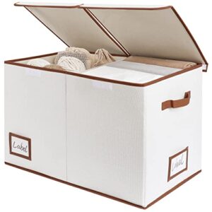 loforhoney home large storage bin with lid for clothes, foldable laundry basket with durable handles, double laundry hamper with divider, fabric storage bin with lid for organizing, beige