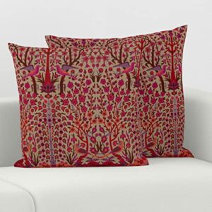Spoonflower Square Throw Pillow, 18", Linen Cotton Canvas - Red Renaissance Medieval Garden Vintage Style Damask Moroccan Print Throw Pillow Cover w/Insert