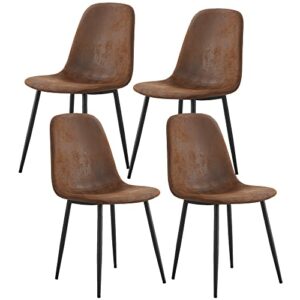 dining chairs set of 4,modern mid century living room side chairs with metal legs, washable pu leather, armless side chairs for kitchen lounge farmhouse, rustic brown, 4pcs