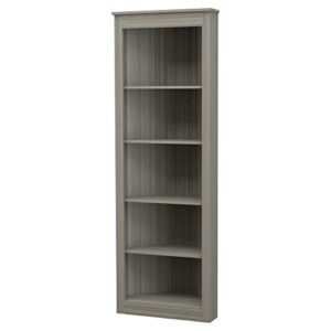 inval 71" 5-shelf corner bookcase, gray smoke oak