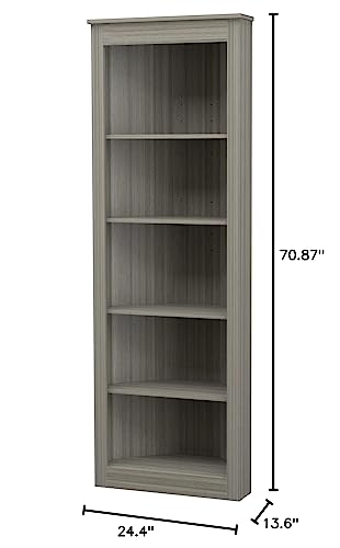 Inval 71" 5-Shelf Corner Bookcase, Gray Smoke Oak