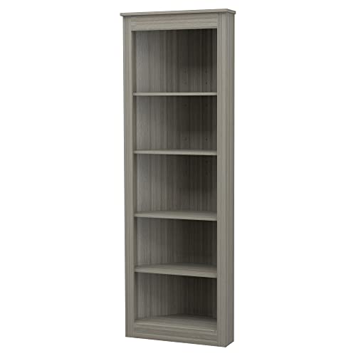 Inval 71" 5-Shelf Corner Bookcase, Gray Smoke Oak