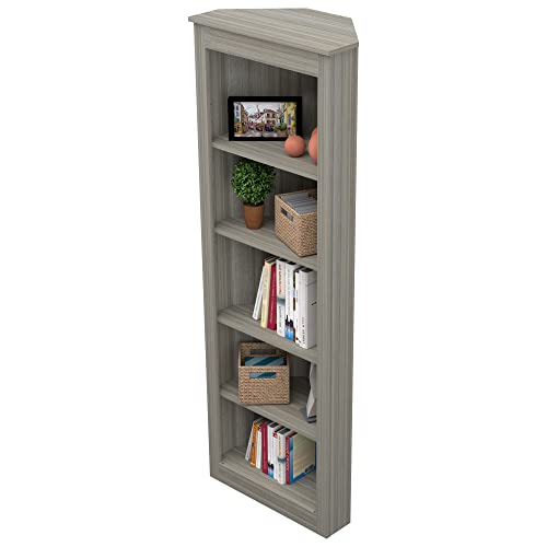 Inval 71" 5-Shelf Corner Bookcase, Gray Smoke Oak