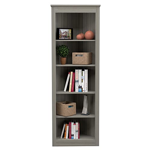 Inval 71" 5-Shelf Corner Bookcase, Gray Smoke Oak