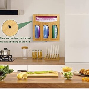 Ziplock Bag Storage Organizer for Kitchen Organization, Bamboo Drawer Organizer, Compatible with Most Brands of or Slider Type Plastic Bags, Slots Gallon, Quart, Sandwich, Snack, 12'' x 3''