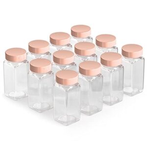 tafts square glass spice jars & bottles l 33% thicker - 12 pcs glass spice - 3 oz or 4oz empty glass spice seasoning containers l shaker lids and airtight caps l aluminum finish (square, rose gold)