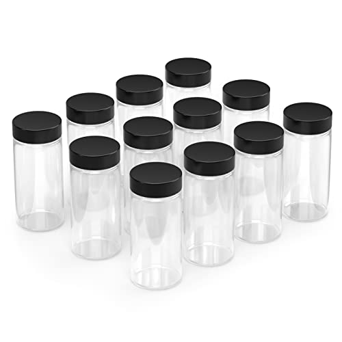 Tafts ROUND Glass Spice Jars & Bottles l 33% Thicker - 12 Pcs Glass Spice - 3 oz or 4oz Empty Glass Spice Seasoning Containers l Shaker Lids and Airtight Caps l Aluminum Finish (Round, Black)