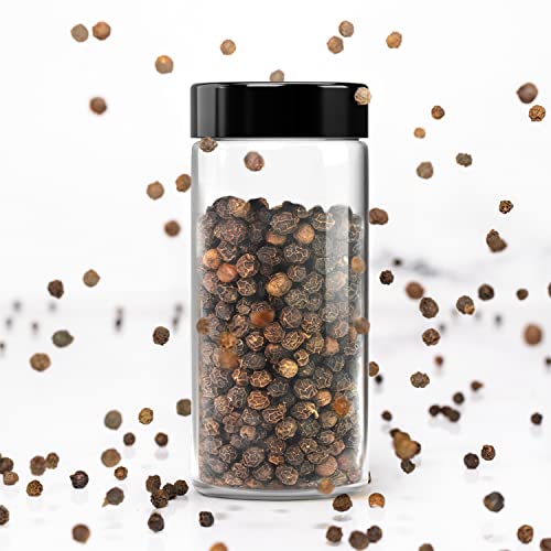 Tafts ROUND Glass Spice Jars & Bottles l 33% Thicker - 12 Pcs Glass Spice - 3 oz or 4oz Empty Glass Spice Seasoning Containers l Shaker Lids and Airtight Caps l Aluminum Finish (Round, Black)