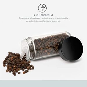 Tafts ROUND Glass Spice Jars & Bottles l 33% Thicker - 12 Pcs Glass Spice - 3 oz or 4oz Empty Glass Spice Seasoning Containers l Shaker Lids and Airtight Caps l Aluminum Finish (Round, Black)