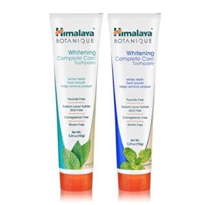 himalaya botanique complete care whitening toothpaste variety pack, simply mint and simply peppermint flavors, fluoride free, for a clean mouth, whiter teeth and fresh breath, 5.29 oz, 2 pack