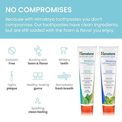 Himalaya Botanique Complete Care Whitening Toothpaste Variety Pack, Simply Mint and Simply Peppermint Flavors, Fluoride Free, for a Clean Mouth, Whiter Teeth and Fresh Breath, 5.29 oz, 2 Pack