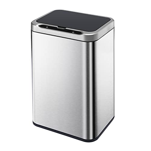 Stainless Steel Office Trash Can - ELPHECO -6.6 Gallon Motion Sensor Garbage Bin Rectangular Automatic Touch Free Waste Bin for Hotel and Living Room