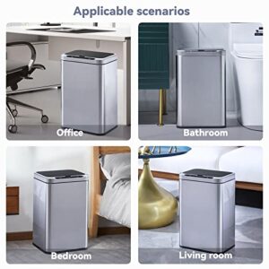 Stainless Steel Office Trash Can - ELPHECO -6.6 Gallon Motion Sensor Garbage Bin Rectangular Automatic Touch Free Waste Bin for Hotel and Living Room