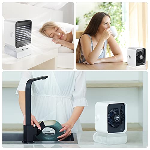 aceyoon Portable Air Conditioner Fan, Evaporative Personal Air Cooler for Small Space, Desktop Mini USB Cooling Fan Humidifier with 3 Speeds and 7 Colors LED Light for Home, Office, Dorm, Camping