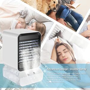 aceyoon Portable Air Conditioner Fan, Evaporative Personal Air Cooler for Small Space, Desktop Mini USB Cooling Fan Humidifier with 3 Speeds and 7 Colors LED Light for Home, Office, Dorm, Camping