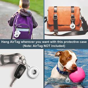 4 Pack IPX8 Waterproof AirTag Keychain Holder Case, Lightweight, Anti-Scratch, Easy Installation,Soft Full-Body Shockproof Air Tag Holder for Luggage,Keys, Dog Collar (Black+Clear+Blue+Pink)