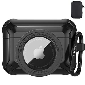 valkit compatible airpods pro case and airtags case cover, 2 in 1 rugged protective case shockproof air pod pro case for men women with keychain ipod pro skin for airpods pro and airtag, black